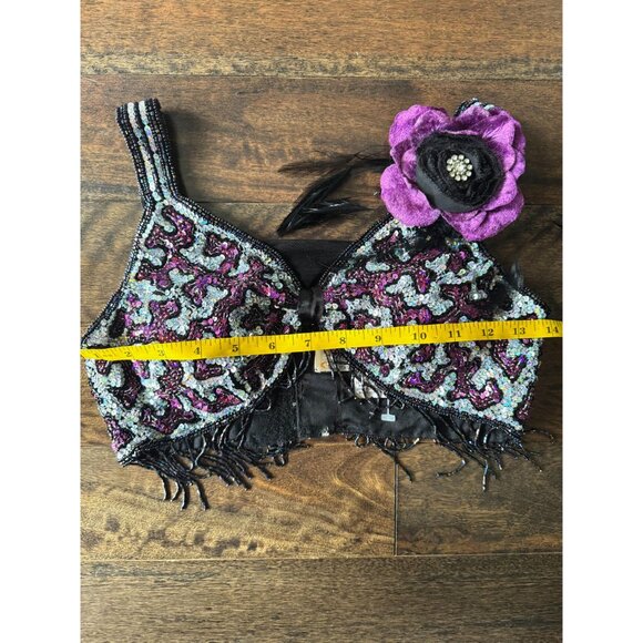 90s vintage purple sequin beaded glamour costume girls dance top XXS womens - Picture 7 of 8